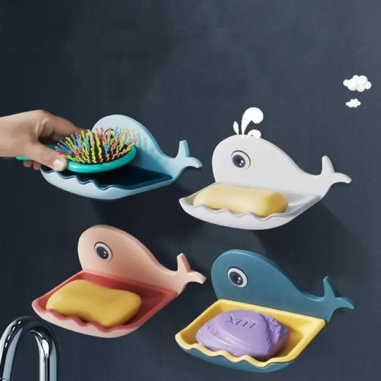 Fish Shape Double Layer Soap Stand – Wall Mounted Waterproof Soap Dish Holder for Bathroom & Kitchen